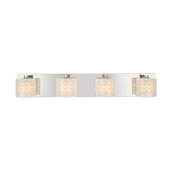 Home Decorators Collection Pommercy Place Collection 4-Light Chrome Vanity Light with Sand Blasted Glass Shades and Glass Decorative Beads