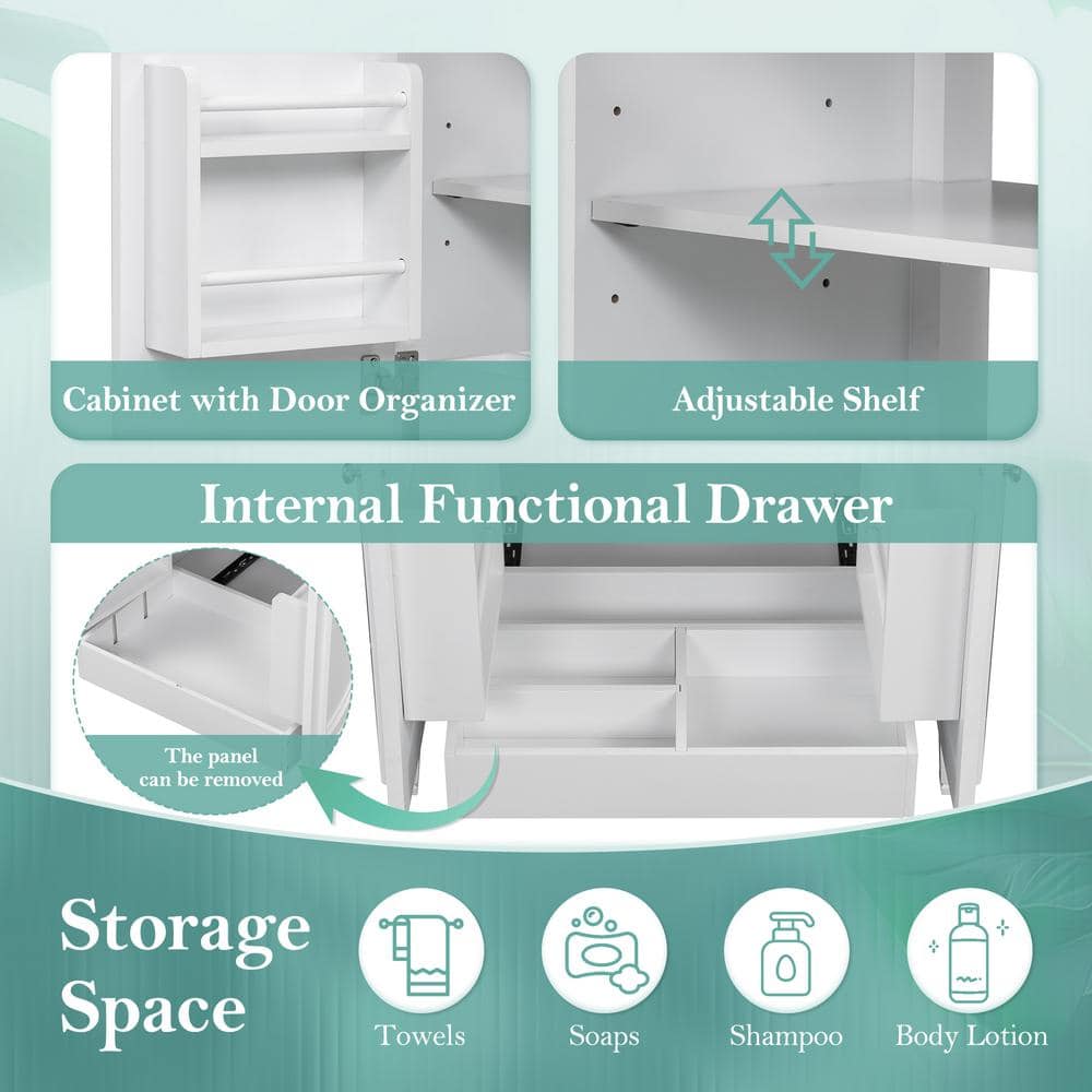 White Rubberwood 30" Bathroom Vanity with Ceramic Sink and Storage