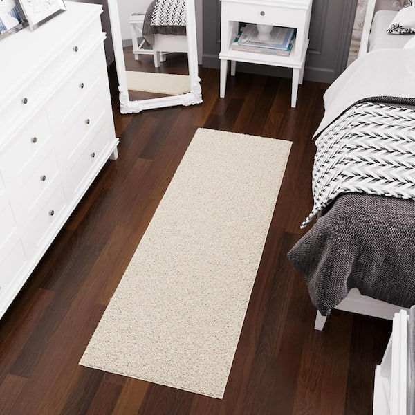 Ottomanson Luxury Bath Collection Non-Slip Rubberback Solid Soft Cream 2 ft. x 6 ft. Indoor Runner Rug