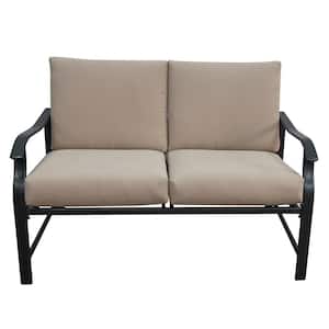 Black Metal Outdoor Loveseat and Table with Beige Cushion