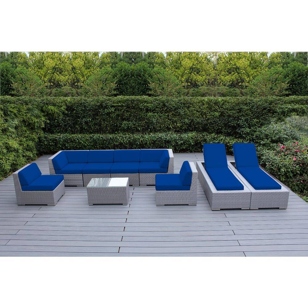 Gray 9-Piece Wicker Patio Combo Conversation Set with Sunbrella Pacific Blue Cushions price history on PriceWatchPro