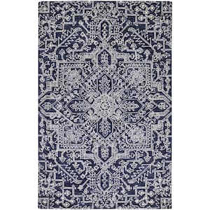 Blue and Ivory 2 ft. x 3 ft. Floral Area Rug