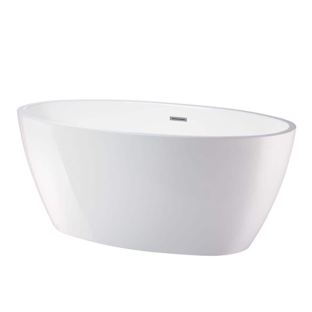 White Acrylic Freestanding Soaking Bathtub with Chrome Drain