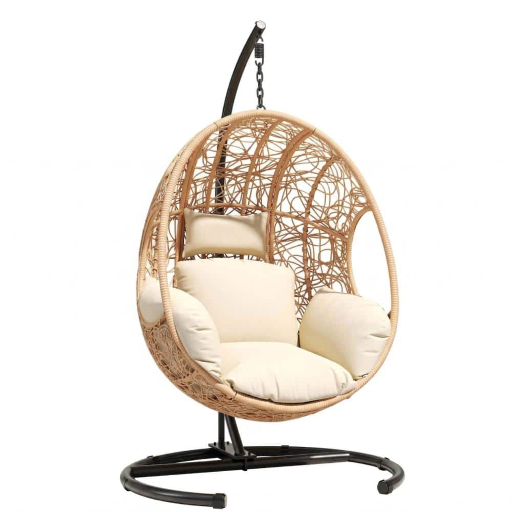 400lb Capacity Metal Patio Swing with Beige Cushions, Stand, Pillow price history on PriceWatchPro