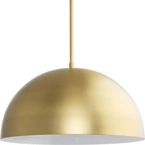Perimeter Collection 15-3/4 in. 1-Light Brushed Gold Mid-Century Modern Pendant with metal Shade