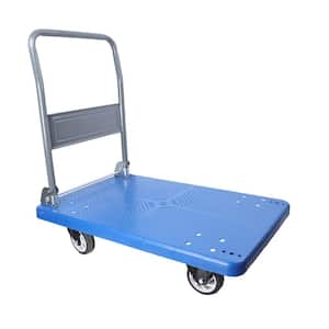 15.87 cu. ft. Camel Grey Blue Folding Metal Garden Cart with PU Wheels and Swivel Push Handle Flat Bed Wagon