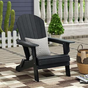 Vineyard Outdoor Patio Traditional Plastic Folding Adirondack Chair with Color Fade Technology, Black
