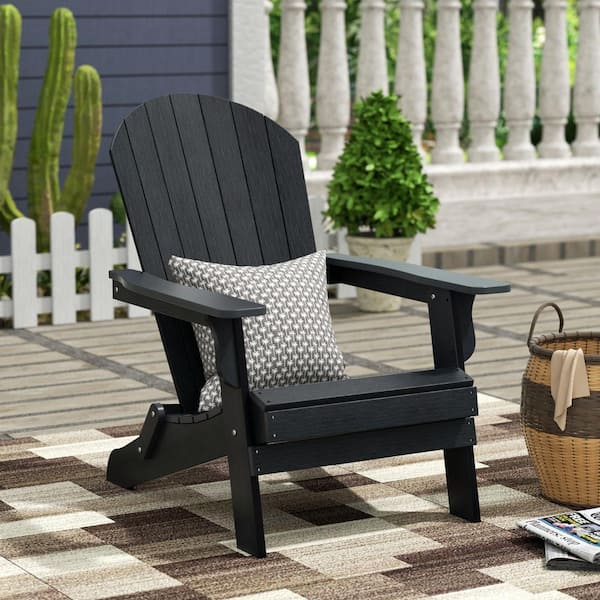 WESTIN OUTDOOR Vineyard Black Plastic Outdoor Patio Folding Adirondack Chair