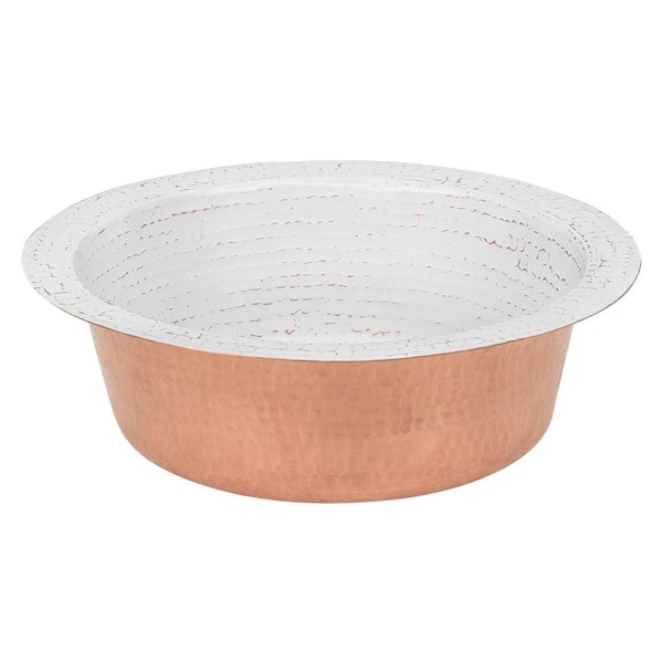 16 Gauge Hammered Copper 14 in. Round Drop-In/Undermount Bar Sink with 2 in. Drain Opening in Glazed White