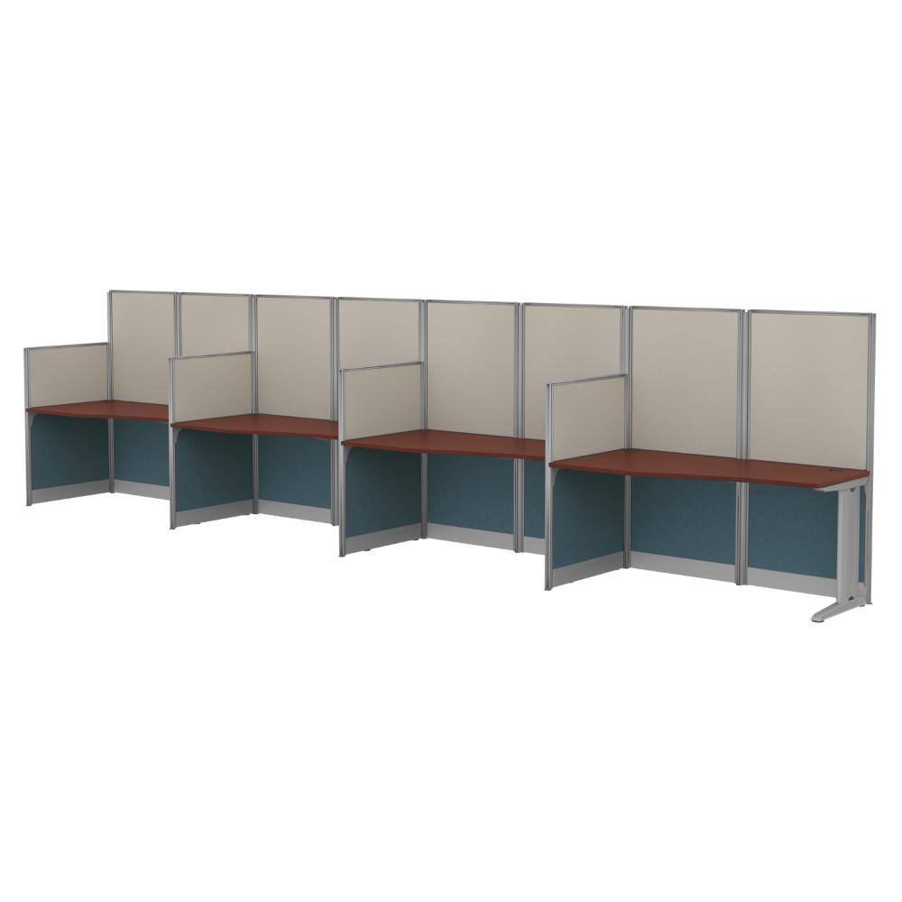 Instant Office 63"H x 129"W 4 Person In-Line Cubicle Panel Workstation, Hansen Cherry