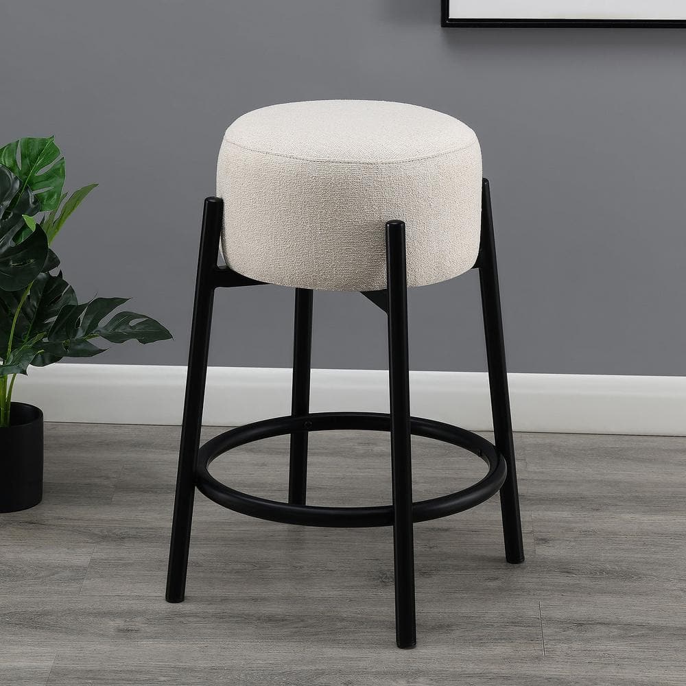 White Metal Backless Contemporary Counter Stools, Set of 2