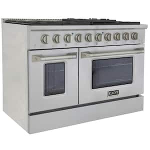 Pro-Style 48 in. 6.7 cu. ft. Double Oven Liquid Propane Range with 8 Burners in Stainless Steel and Silver oven Doors
