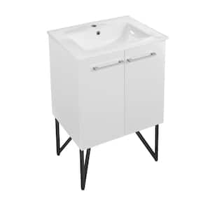 Annecy 24 in. Single, Two Doors, Bathroom Vanity in White, with White Countertop, with White Basin