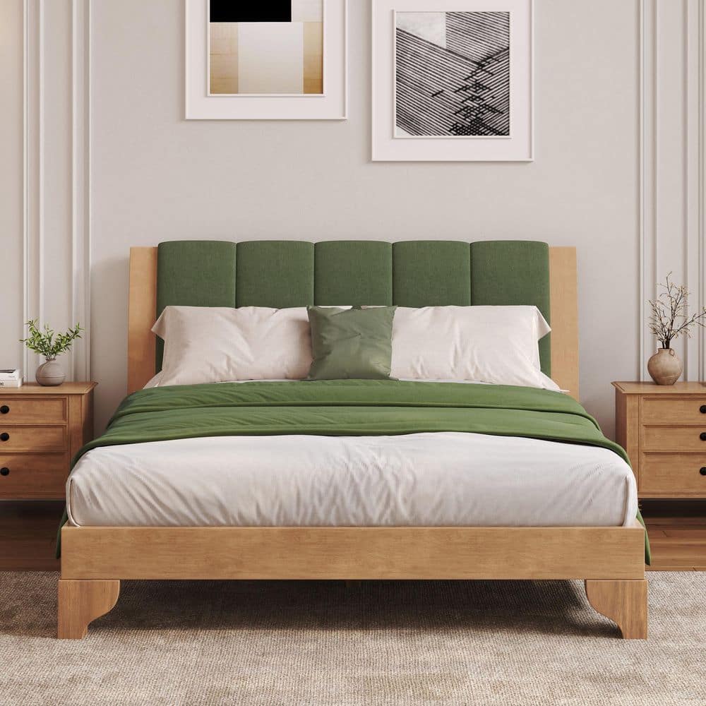 Ralph Modern Black+White Wood Frame Queen Size Platform Bed with Upholstered Headboard