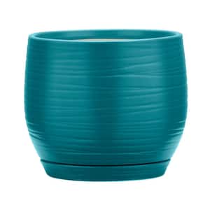 Jasper 10 qt. Ceramic Indoor Round Planter (L x 12.2 in. W x 12.2 in. H x 8.7 in. ) in Teal Finish