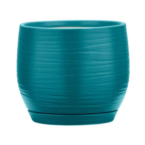 Jasper 10 qt. Ceramic Indoor Round Planter (L x 12.2 in. W x 12.2 in. H x 8.7 in. ) in Teal Finish