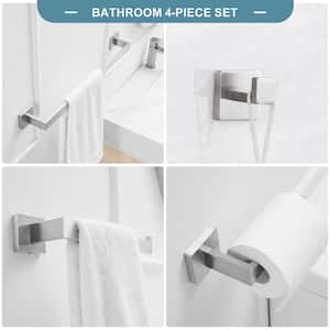 4-Piece Bath Hardware Set with Towel Bar Hand Towel Holder Toilet Paper Holder Towel Hook Modern in Brushed Nickel
