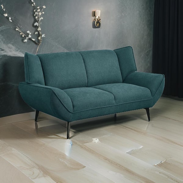67.75 in. Teal Blue and Black Fabric 2-Seater Loveseat with Flared Arms