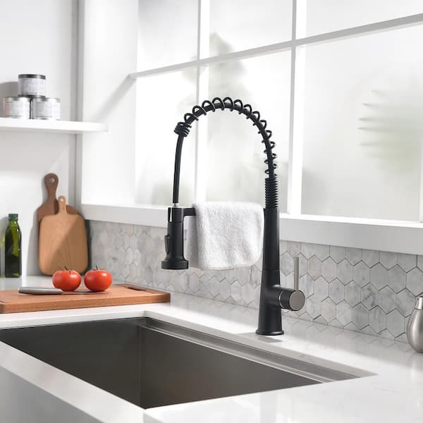 Tahanbath Faucet for Kitchen Sink, Black Kitchen Faucet with Pull