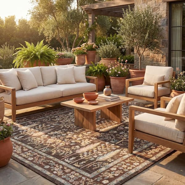Delyra Traditional Brown 5 ft. x 8 ft. Outdoor Area Rug