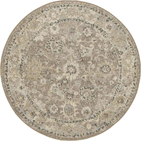 Penrose Krystle Beige Brown 3 ft. 3 in. x 3 ft. 3 in. Round Rug