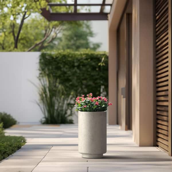 Sapcrete 13 in. Large Light Gray Concrete Round Planter / Pot with Drainage Holes