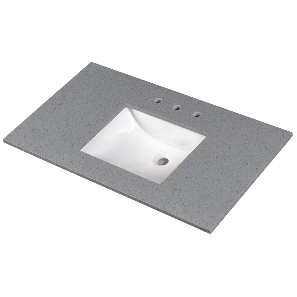 49 in. Sparkling Gray Marble Vanity Top with White Ceramic Sink