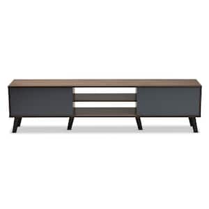 Clapton 70.9 in. Medium Density Fiberboard MDF Grey and Walnut Brown and Black TV Stand Fits TV's up to 78 in.