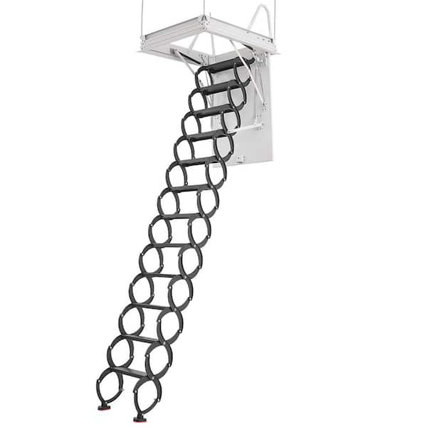 660LBS. Attic Ladder, Alloy Steel Pull-Down, Fits 9.5-10.2 ft. Ceiling, 39.4 x 27.5 in. Opening, Retractable with Rod