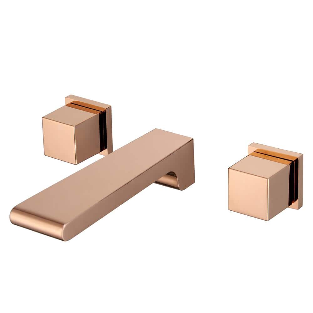 Champagne Bronze Wall-Mounted Double Handle Bathroom Faucet