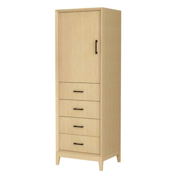 Janna 23.75 in. W x 20 in. D 71.25 in. H Beige Freestanding Linen Cabinet with Hardware in White Oak