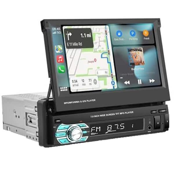 Single Din Car Stereo with Carplay Android Auto AHD Backup Camera 7 in. Flip Out Touch Screen Black 1 Piece