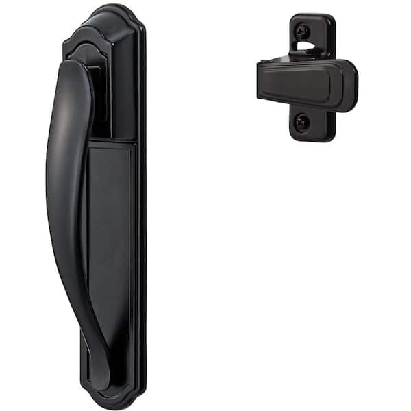 IDEAL SECURITY Black Painted Storm and Screen Door Pull Handle Set with Back Plate