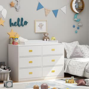 6-Drawer White Wooden Dresser Vanity Table Baby Storage Dresser 45.1 in. W x 18.9 in. D x 30.1 in. H