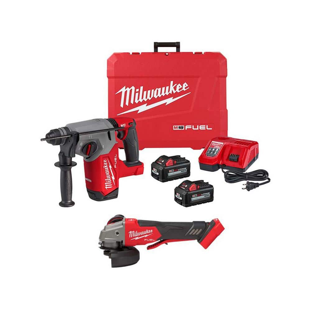 M18 FUEL 18V Lithium-Ion Brushless 1 in. Cordless SDS-Plus Rotary Hammer Kit w/Brushless Grinder -  Milwaukee, 2912-22-2888-20