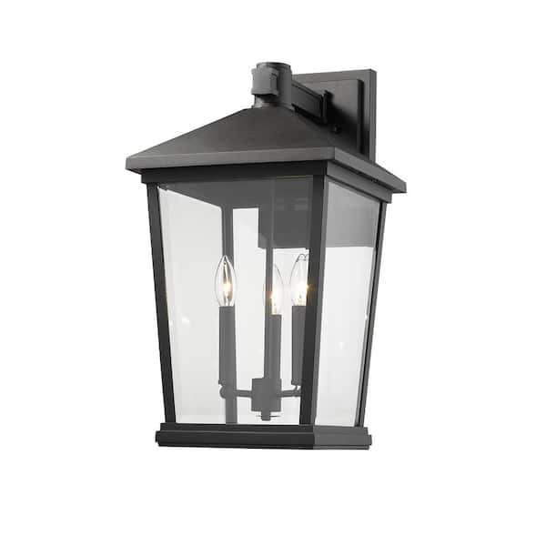Unbranded Beacon Black Outdoor Hardwired Lantern Wall Sconce with No Bulbs Included