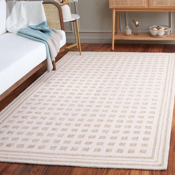 Ebony 4 ft. x 4 ft. Ivory/Beige Tiled Border Square Area Rug