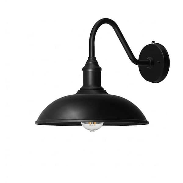 Vintage Gooseneck LED E26 Black Outdoor Dusk to Dawn Weather Resistant Barn Porch Wall Pack Light 12.6
