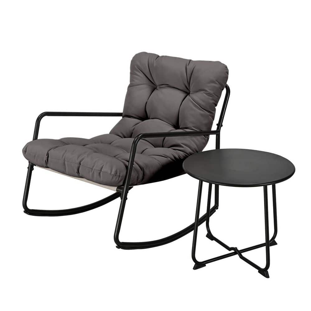 Black 2-Piece Metal Outdoor Rocking Chair Set with Dark Grey cushion price history on PriceWatchPro