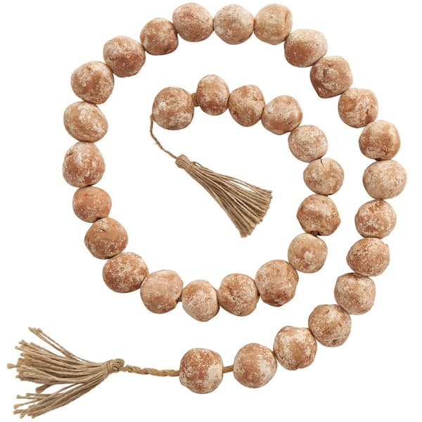 Litton Lane Brown Handmade Ceramic Round Intricately Shaped Large Distressed Beaded Garland with Tassel