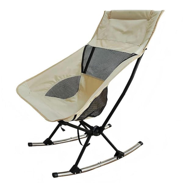 Portable metal Camping Rocker Chair, 23. 2 x 24 x 35 in. Beige Oxford Cloth, for Patio/Fishing/Beach/Travel