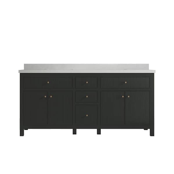 Willow Collections Sonoma 72 in. W x 22 in. D x 36 in. H Double Sink Bath Vanity in Black Top with 2 in. Carrara Quartz Top