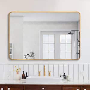 30 in. W x 40 in. H Rectangular Metal Framed Wall Bathroom Vanity Mirror in Gold