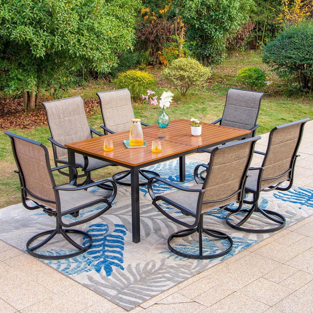 Phi Villa Black 7-piece Metal Outdoor Patio Dining Set With Straight 