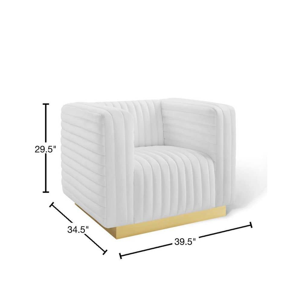 White Velvet Channel Tufted Accent Chair with Gold Base