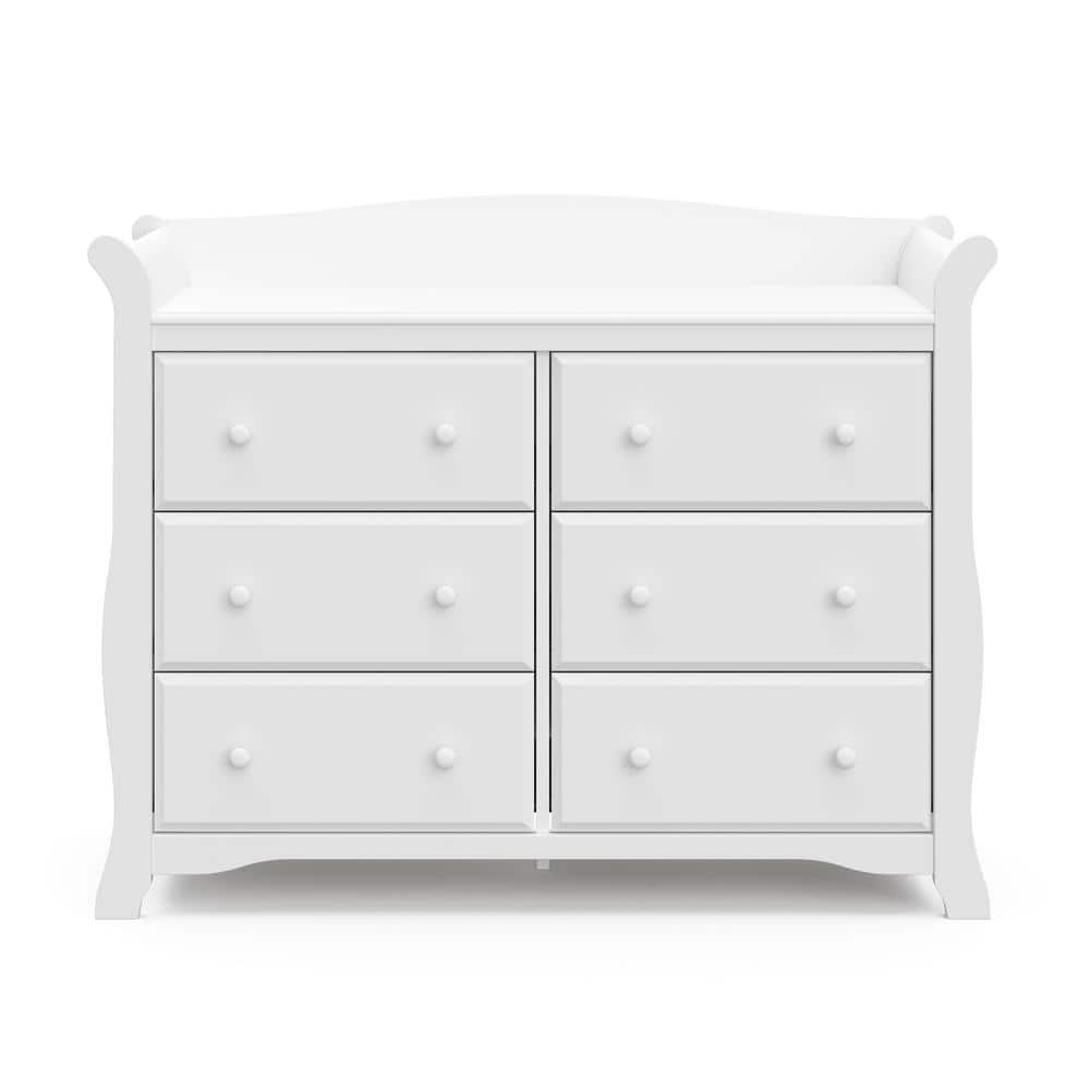 Avalon Sleek White 6-Drawer Nursery Dresser with Ball Bearing Glides