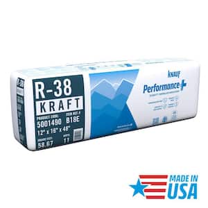 R38 Kraft Faced 16 in. x 48 in. Precut Fiberglass Insulation Batts, Floor/Attic/Ceiling, Sound-Reducing USA Made (1-Bag)