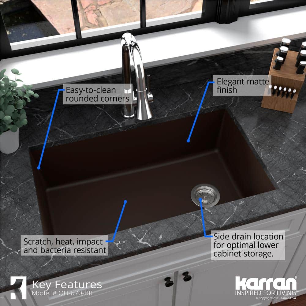 Brown Quartz Composite Single Bowl Undermount Kitchen Sink