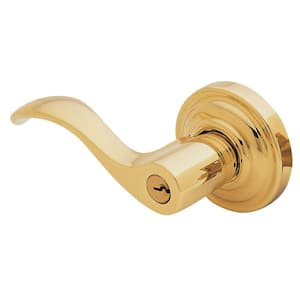 Images Collection Wave Polished Brass Left-Handed Keyed Entry Door Handle