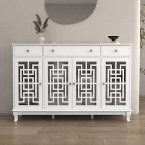 White Minimalist Retro Style Wooden Side Boards with 3-Drawer and 4-Doors
